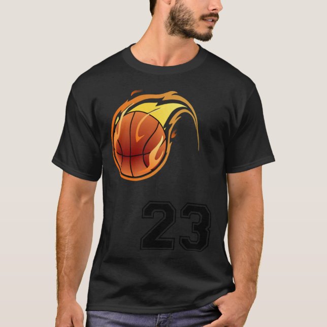 T-shirt Flaming Basketball with Number 23 on the Front and (Devant)