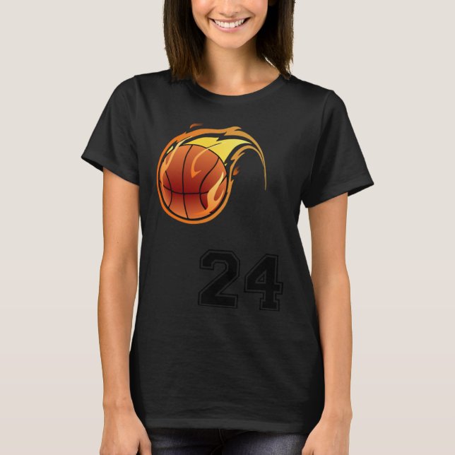 T-shirt Flaming Basketball with Number 24 on the Front and (Devant)