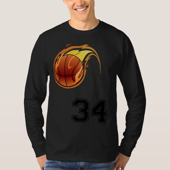 T-shirt Flaming Basketball with Number 34 on the Front and (Devant)