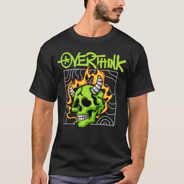 T-shirt Flaming Green Skull with Horns streetwear (Devant)