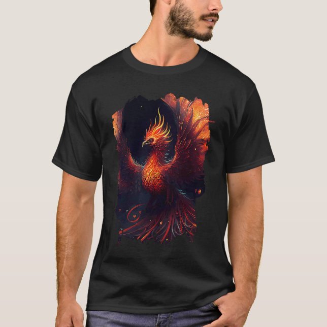 T-shirt Flaming phoenix with ornaments and fiery glow (Devant)