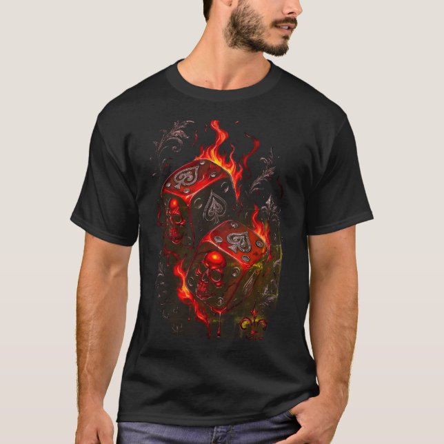 T-shirt Flaming Skull Dice - High Stakes Rebel Graphic (Devant)