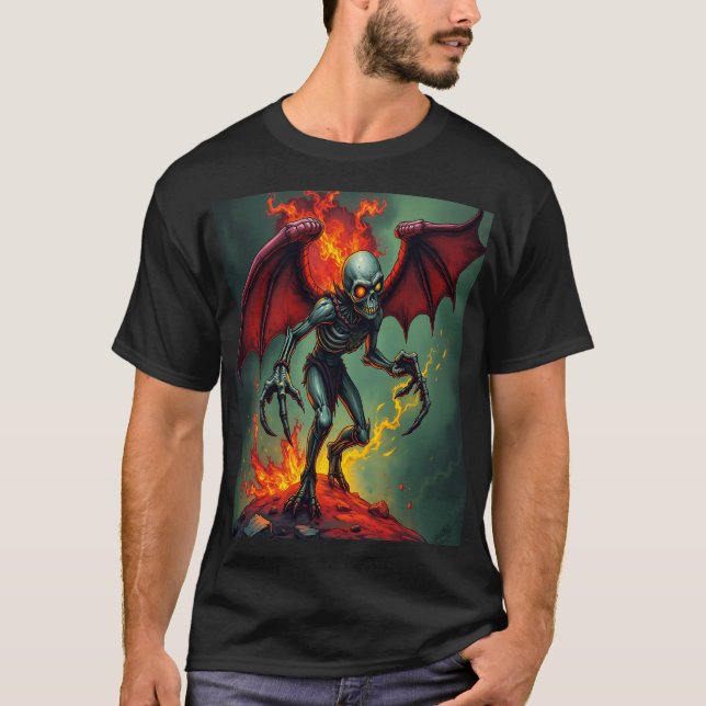 T-shirt Flaming Winged Demon (Devant)