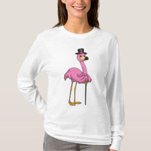 T-shirt Flamingo as Pensioner with Walking stick