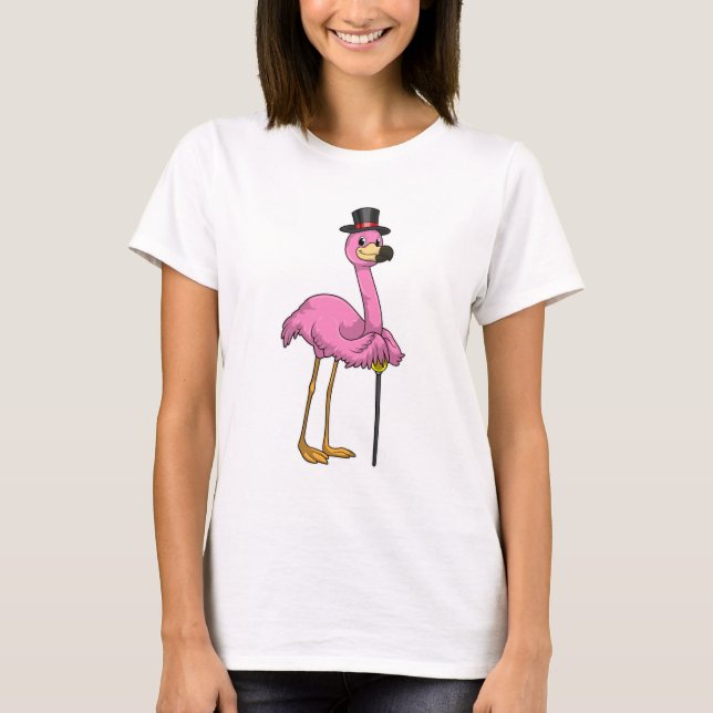 T-shirt Flamingo as Pensioner with Walking stick (Devant)