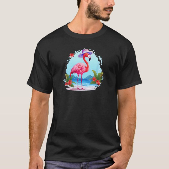 T-shirt Flamingo At Beach Summer Vacation (Devant)