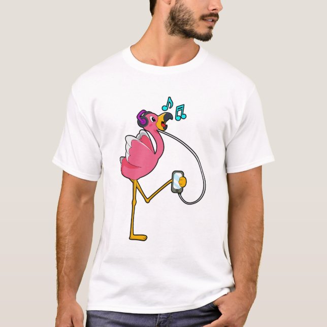 T-shirt Flamingo at Music with Headphone (Devant)