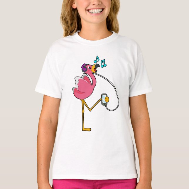 T-shirt Flamingo at Music with Headphone (Devant)