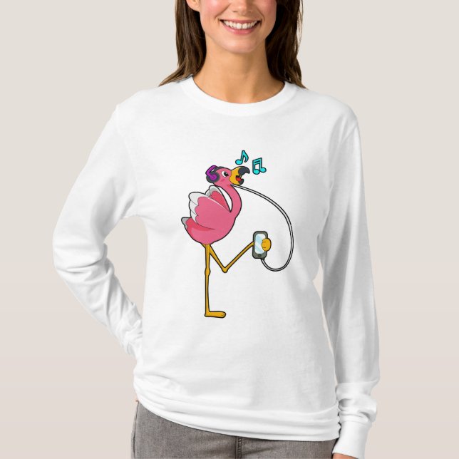 T-shirt Flamingo at Music with Headphone (Devant)