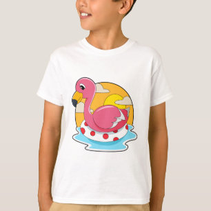 T-shirt Flamingo at Swimming with Lifebuoy