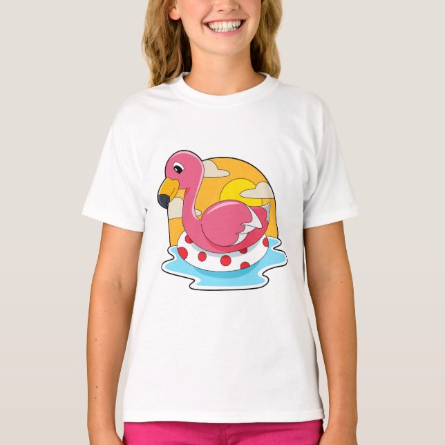 T-shirt Flamingo at Swimming with Lifebuoy (Devant)