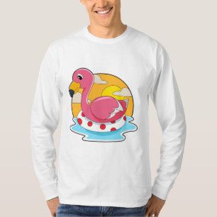 T-shirt Flamingo at Swimming with Lifebuoy