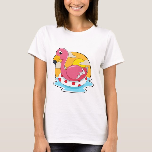 T-shirt Flamingo at Swimming with Lifebuoy (Devant)