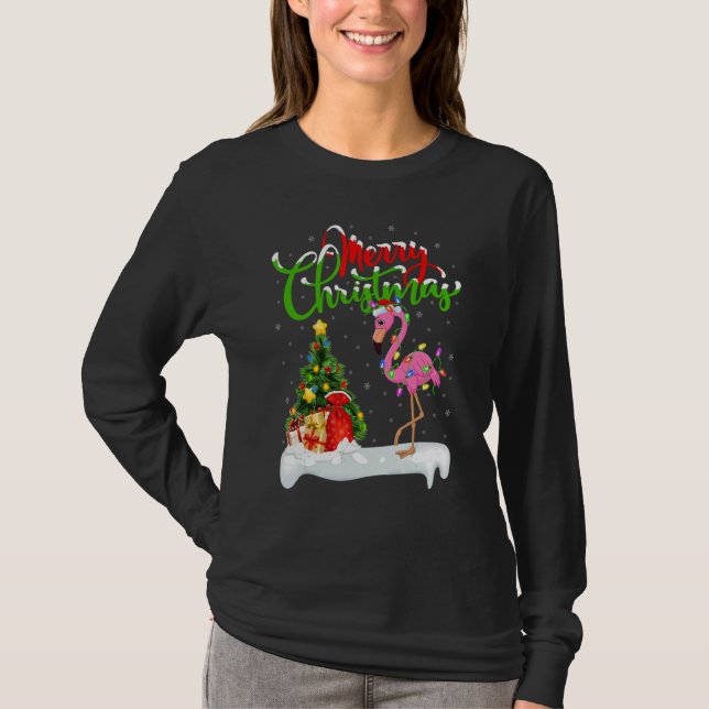T-shirt Flamingo Bird   Xmas Decoration Santa Flamingo Chr (Devant)