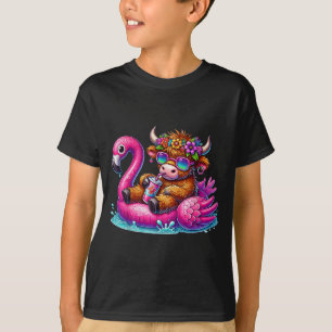 T-shirt Flamingo de vache highlandée flotte été plage d'Ha