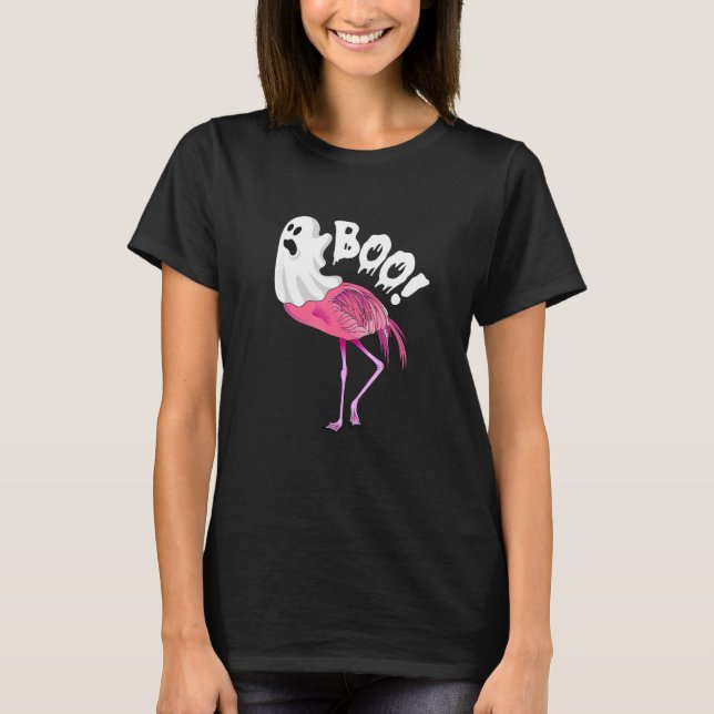 T-shirt Flamingo Ghost Boo Pink Sunset Retro Halloween Bir (Devant)