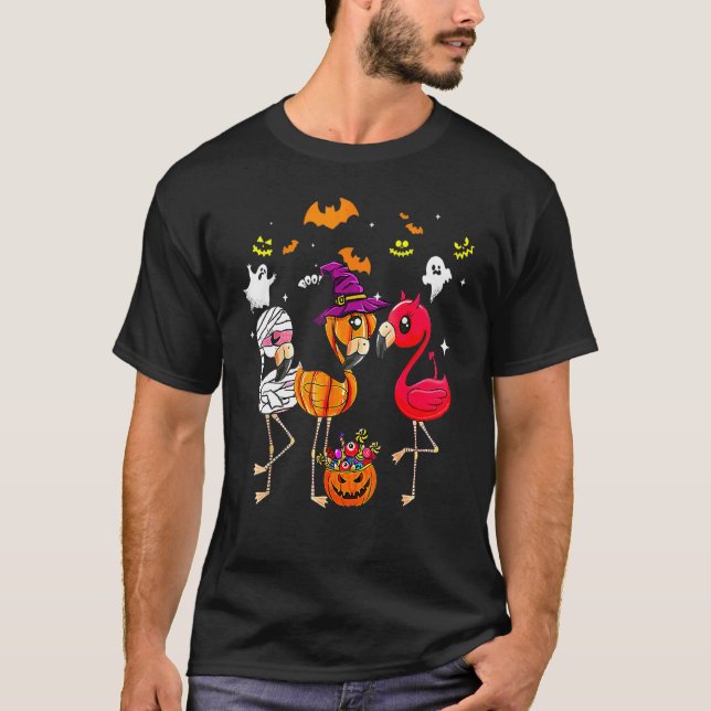 T-shirt Flamingo Halloween Flamingoween Sorcière Vampire M (Devant)