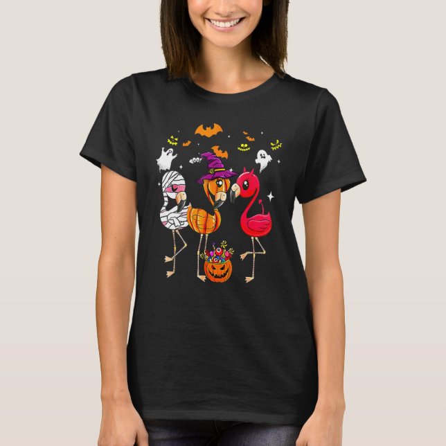 T-shirt Flamingo Halloween Flamingoween Sorcière Vampire M (Devant)