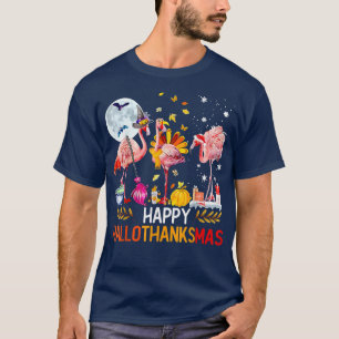 T-shirt Flamingo Happy Hallothanksmas Funny Halloween Than