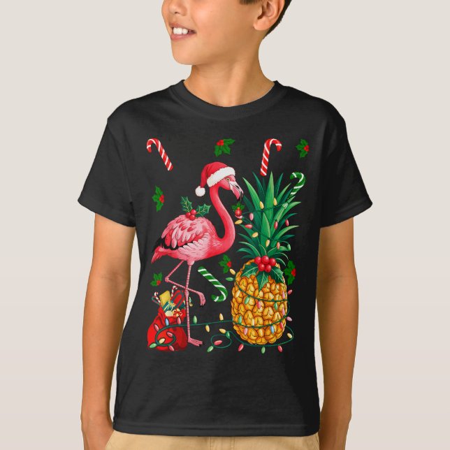 T-shirt Flamingo Hawaiian Ne Christmas Lights Xmas  (Devant)