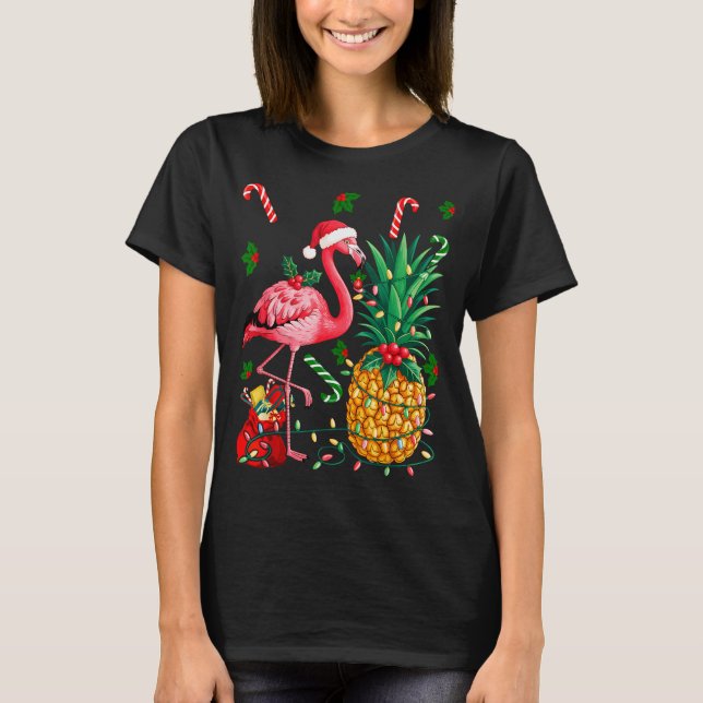 T-shirt Flamingo Hawaiian Ne Christmas Lights Xmas  (Devant)