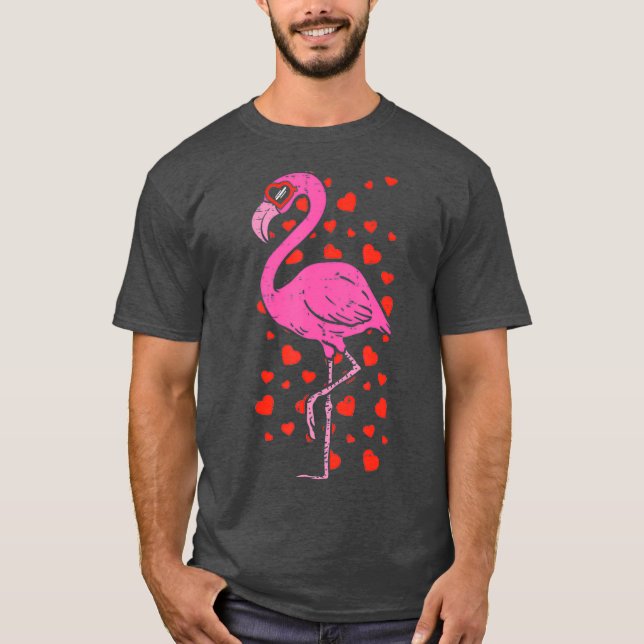 T-shirt Flamingo Heart Glasses Cute Valentines Day Bird (Devant)