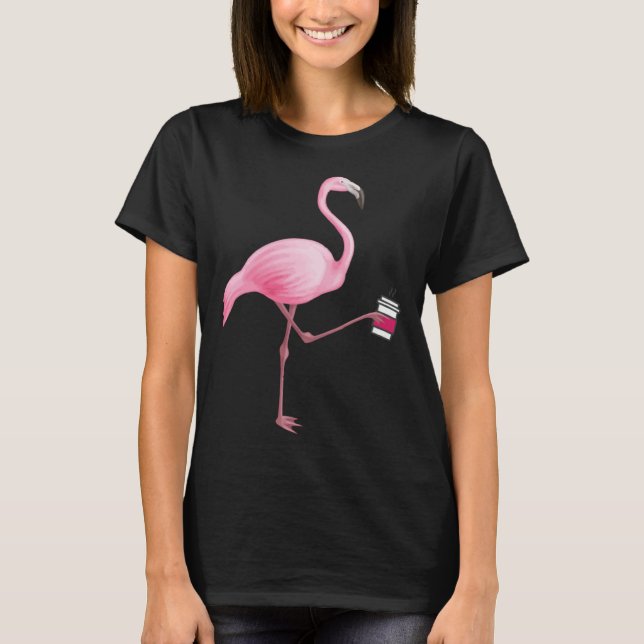 T-shirt Flamingo Holding Coffee Tropical Gag Graphic (Devant)