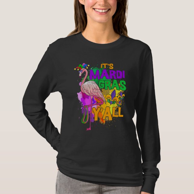 T-shirt Flamingo Its Mardi Gras Yall Carnival Jester Hat W (Devant)
