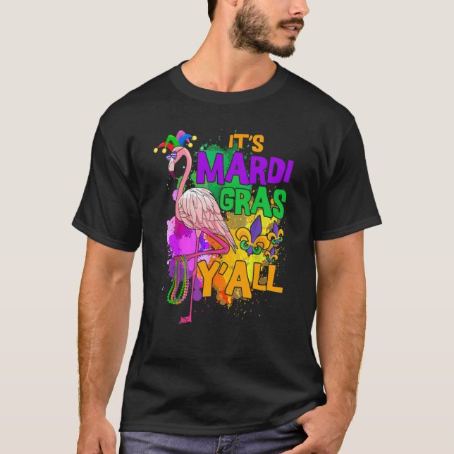 T-shirt Flamingo Its Mardi Gras Yall Carnival Jester Hat W (Devant)