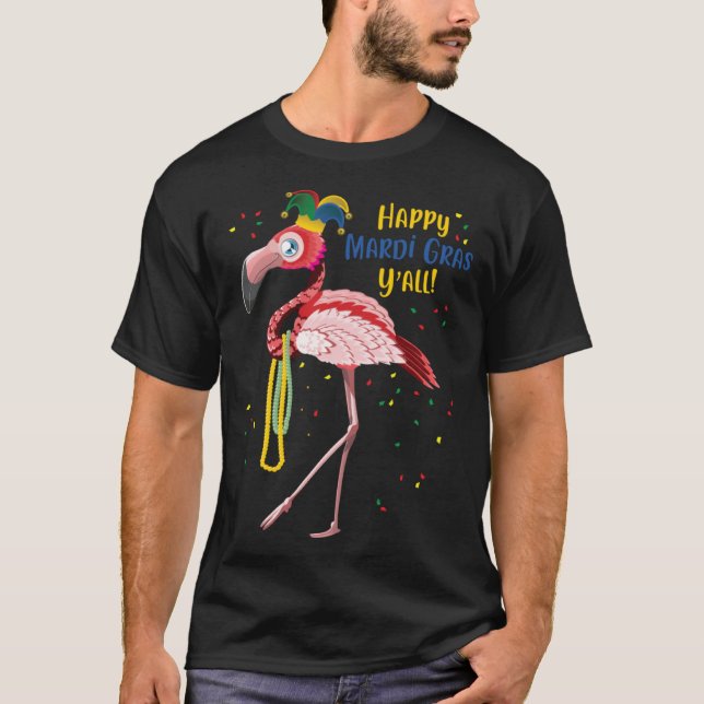 T-shirt Flamingo Jester Hat Mardi Gras Fat Tuesday (Devant)