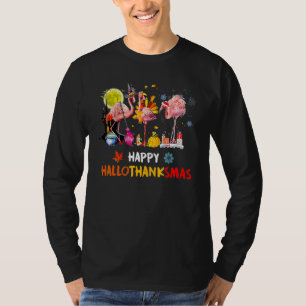 T-shirt Flamingo Joyeux HalloThanksmas Halloween Thanksgiv