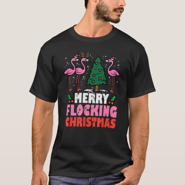 T-shirt Flamingo Merry Flocking Christmas  Xmas Men Women  (Devant)