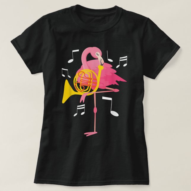 T-shirt Flamingo Playing French Horn Player French Hornist (Design devant)