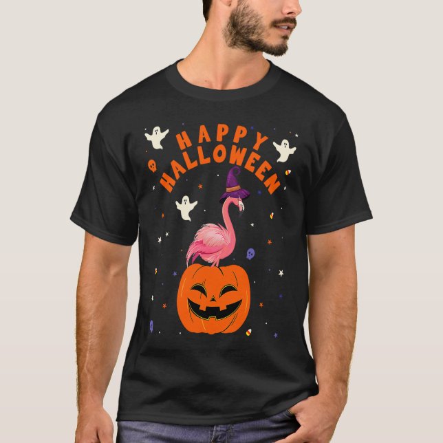 T-shirt Flamingo Pumpkin  Flamingo  Pumpkin Scary Hallowee (Devant)