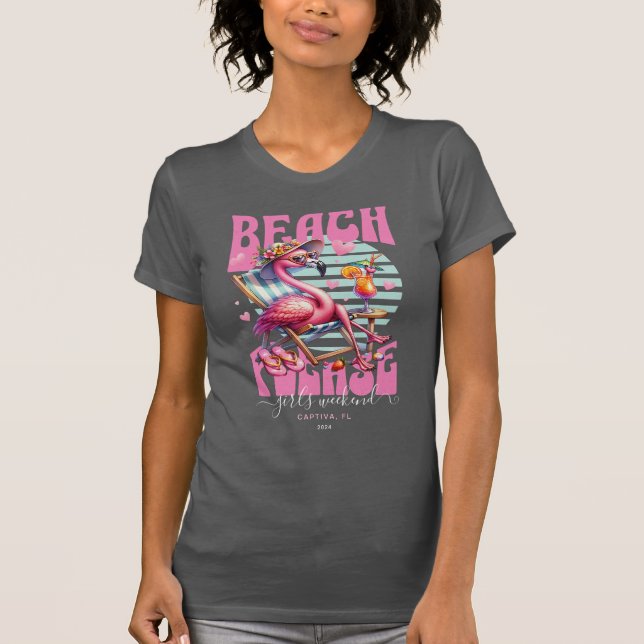T-shirt Flamingo Rose Rétro Week-end entre Filles (Devant)