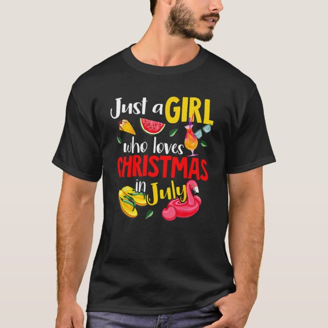 T-shirt Flamingo Summer Just A Girl Who Loves Christmas In (Devant)