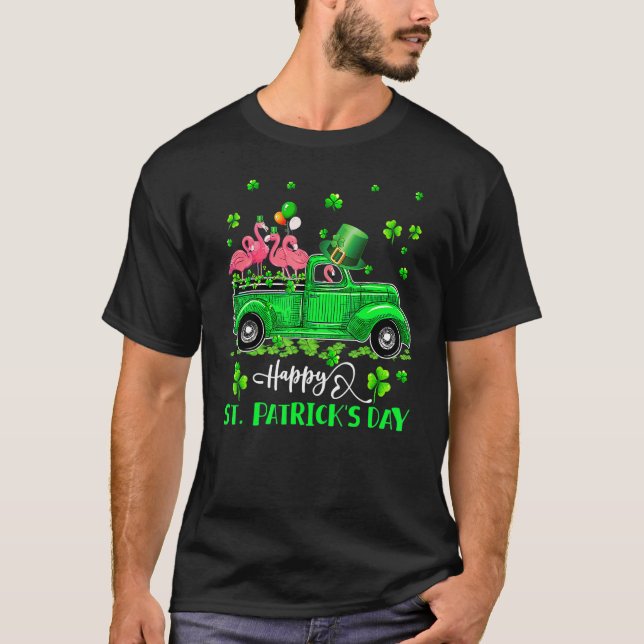T-shirt Flamingo Truck Shamrock Green Lucky Shamrock St Pa (Devant)