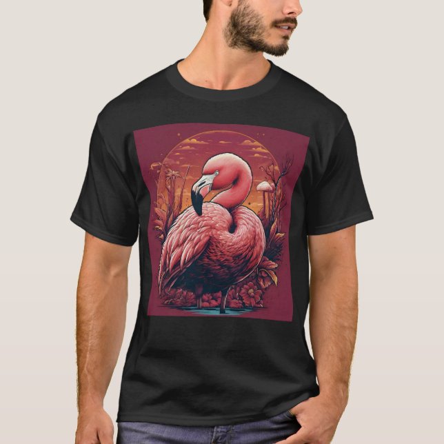 T-shirt Flamingo Under a Sunset Glow   (Devant)