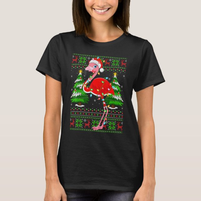 T-shirt Flamingo  Xmas Lights Ugly Santa Flamingo Christma (Devant)