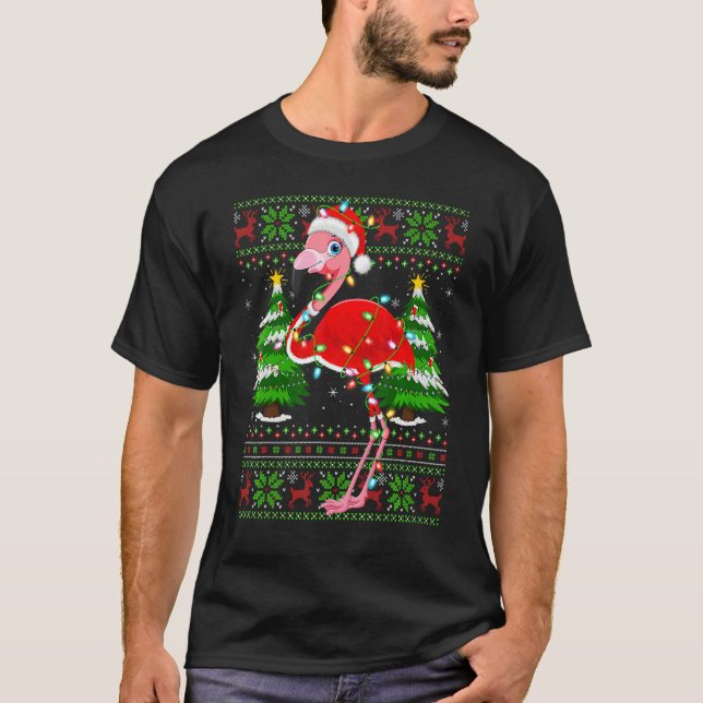T-shirt Flamingo  Xmas Lights Ugly Santa Flamingo Christma (Devant)