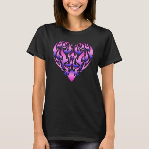 T-shirt Flamme esthétique Coeur pourpre rose feu flamme