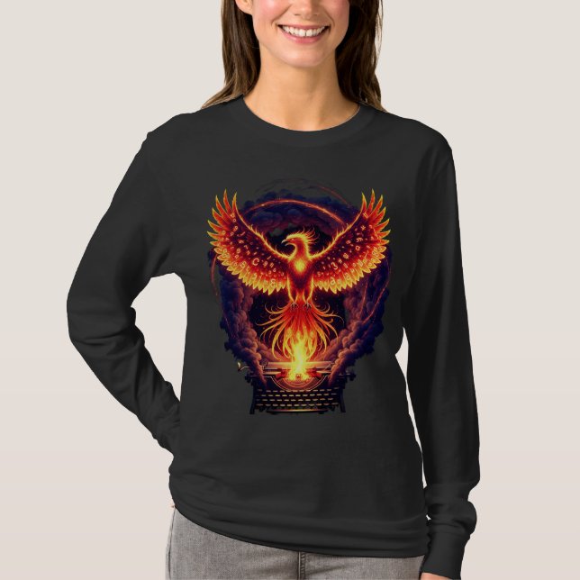T-shirt Flamme Phoenix se lèvent de la machine à écrire (Devant)