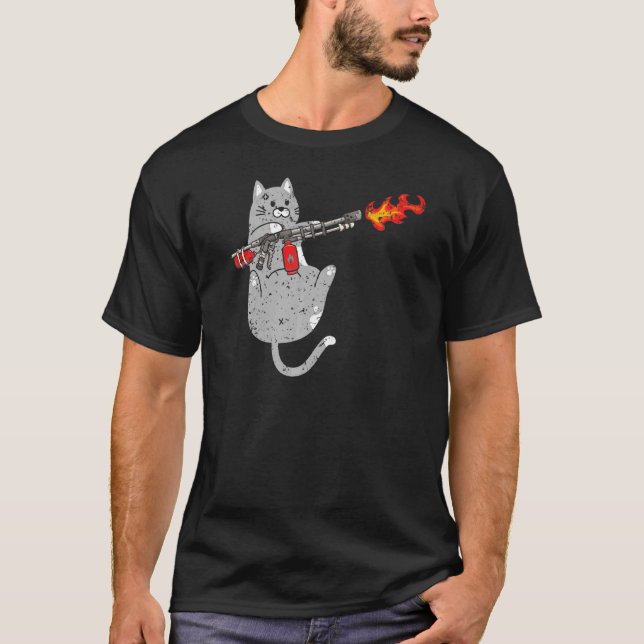 T-shirt Flamme Thrower Chat Flamethrower Fire Arme Kitty (Devant)