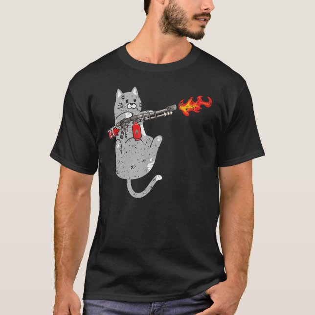 T-shirt Flamme Thrower Chat Flamethrower Fire Arme Kitty (Devant)