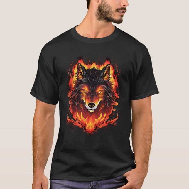T-shirt Flamme Wolf Head Wolf Face Wolves Flames Faune (Devant)