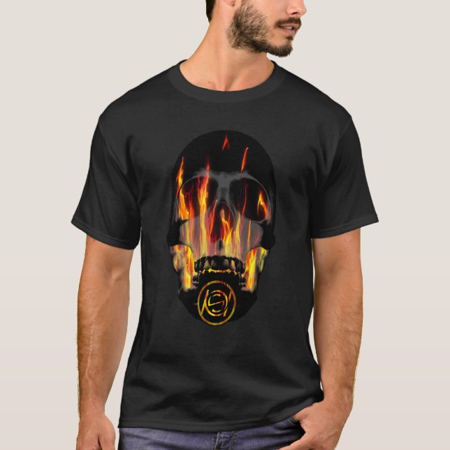 T-shirt Flammes de feu de crâne (Devant)