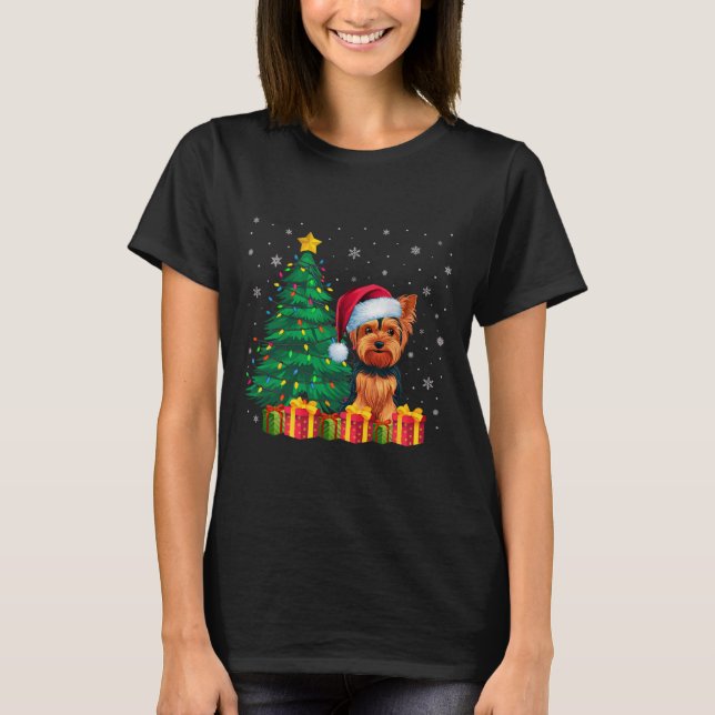 T-shirt Flammes de Noël de Terrier Santa Hat (Devant)
