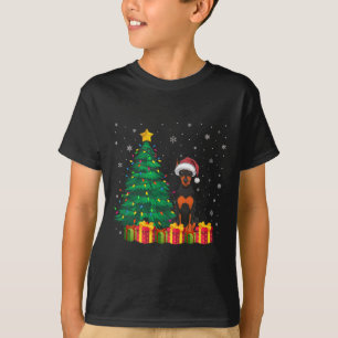 T-shirt Flammes de Noël Doberman Pinscher Santa Hat