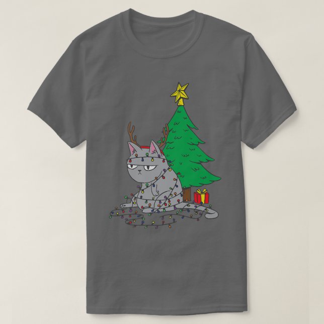 T-shirt Flammes de Noël moches Chat (Design devant)