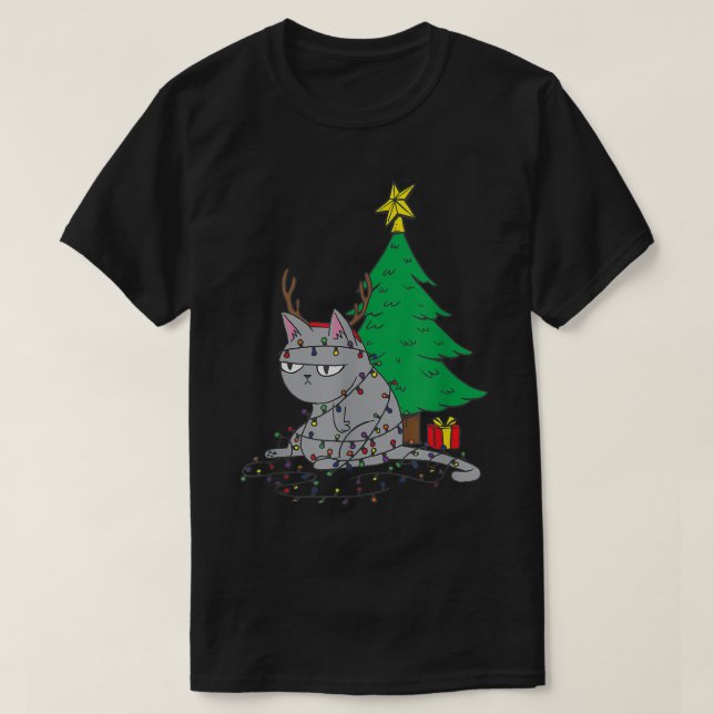 T-shirt Flammes de Noël moches Chat (Design devant)